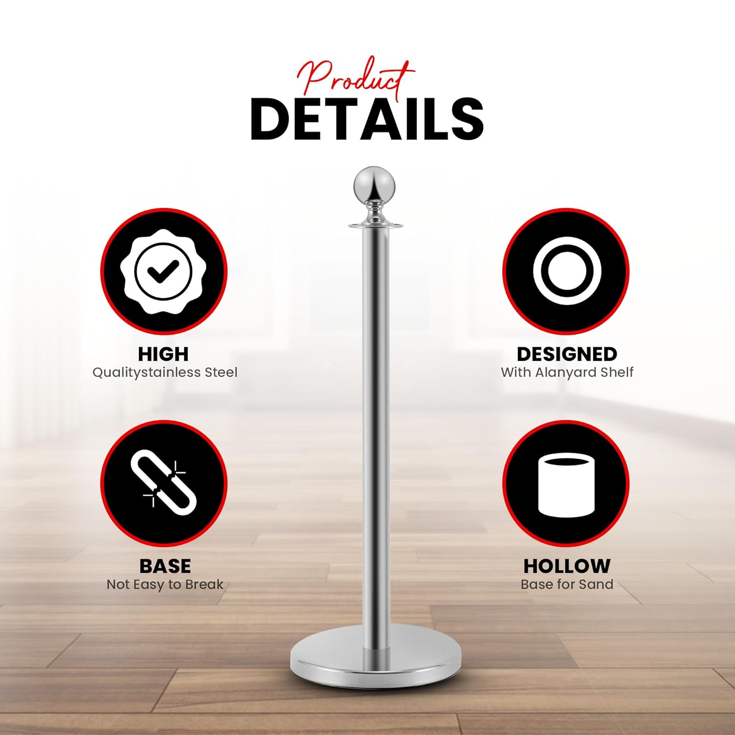 Postes Separadores de Acero Inoxidable 2 Piezas, 90 cm de Altura, Plateados con Cuerda de Terciopelo Negro de 1,5 m - Imagen 7